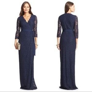 NWT DVF Juliana Long Lace Wrap Dress Gown